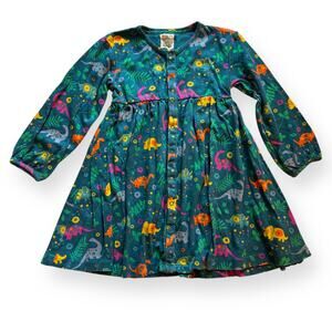 Piccalilly organic teal dinosaur dress